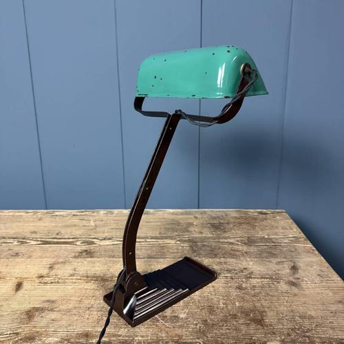 Banker's Lamp withTurquoise Enamel Shade from Erpé, 1930s For Sale - Image 9 of 18