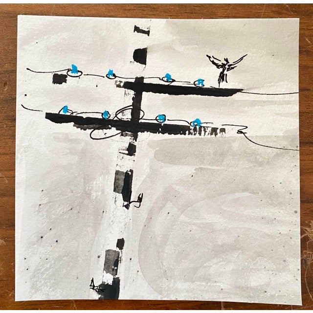 Pair of original small paintings (5” x 5”), of birds not quite on a wire. Painted on quality watercolor stock. Signed on...