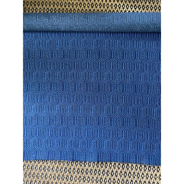 Linen-blend upholstery-weight woven fabric from John Robshaw. Beautiful woven geometric pattern in a rich lapis blue....