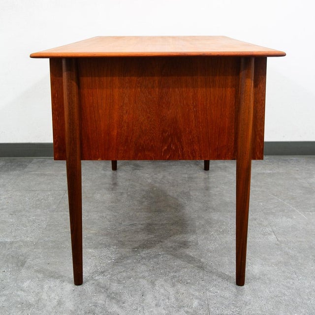 Mid Century Danish Modern Desk Executive Teak 6 Drawer Bookshelf Floating Doors For Sale - Image 4 of 11