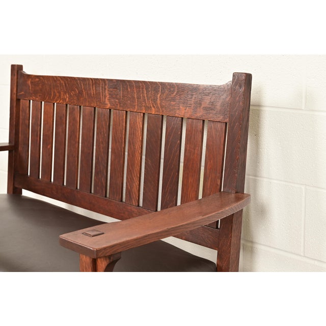 L. & J. G. Stickley Antique Mission Oak Arts & Crafts Bench or Settle Sofa, Circa 1910 For Sale In South Bend - Image 6 of 10
