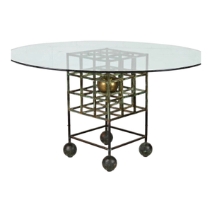 1980s Artisan Made Solid Bronze & Brass Dining Table With Beveled Glass Top