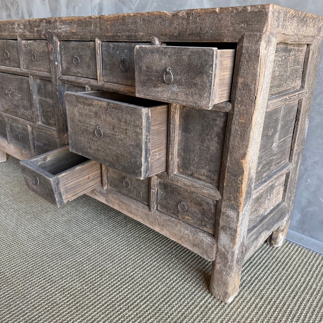 Vintage Painted Elm Wood Cabinet With Drawers For Sale - Image 12 of 13