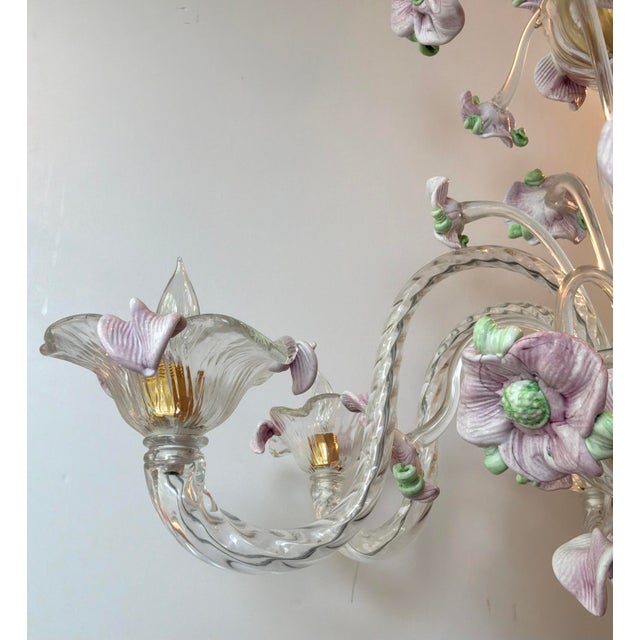 Italian Italian Venetian Glass Flower Chandelier For Sale - Image 3 of 8