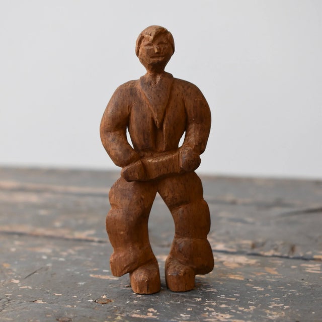 Rustic Vintage Miniature Carved Rancher Sculpture With Barrel Jeans, Circa 1940s For Sale - Image 3 of 12