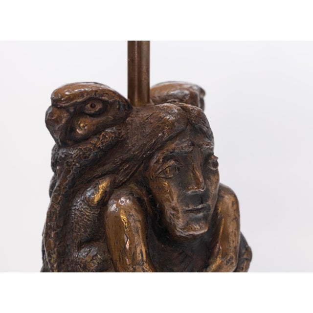 Large Bronzed and Pottery Figurative Table Lamp, 1970s For Sale - Image 4 of 13