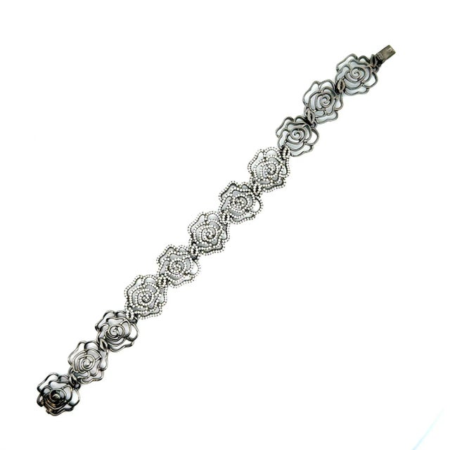 Early 21st Century Diamond Rose-Link 18k Gold Rhodium Bracelet For Sale - Image 5 of 5