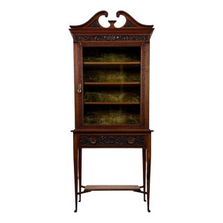 Antique Early 20th Century English Walnut Display Cabinet For Sale