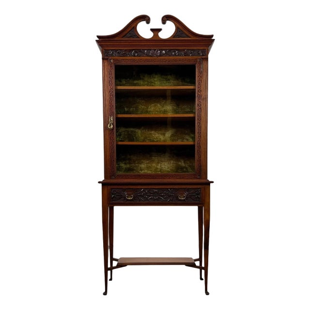 Antique Early 20th Century English Walnut Display Cabinet For Sale