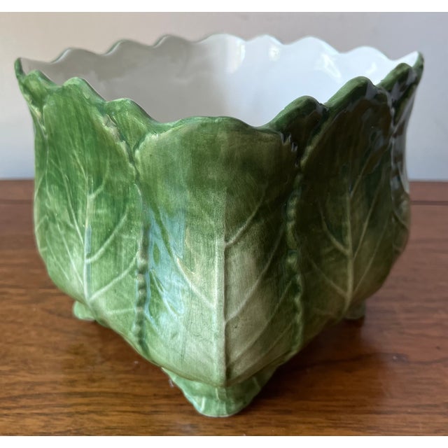 This charming vintage cabbage leaf cachepot was made in Italy for Vietri. Footed base, White glazed interior, perfect for...