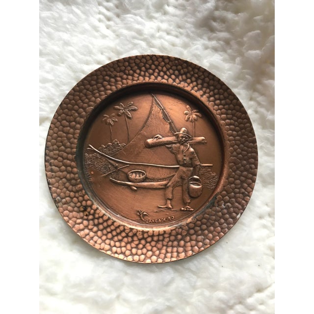 Copper Beinal Mid Century Brazilian Embossed Copper Cultural Coasters- Set of 6 For Sale - Image 8 of 11