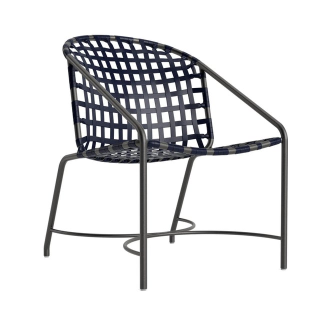 Brown Jordan Kantan Aluminum Vinyl Arm Chair, Textured Pewter frame with Marine fabric For Sale - Image 12 of 12
