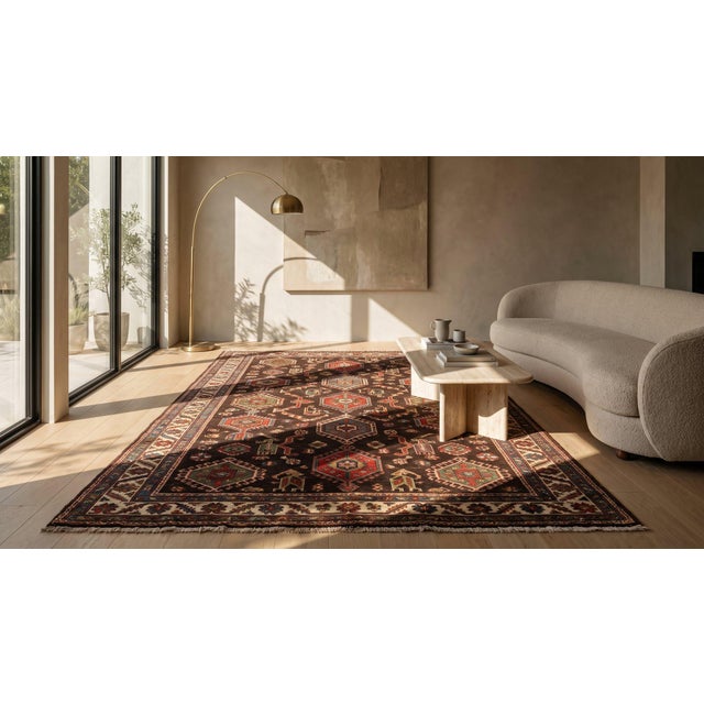 1880s Brown Geometric Antique Persian Tribal Kurdish Rug 4'6" X 8'4" Knotted Wool Carpet For Sale - Image 10 of 12