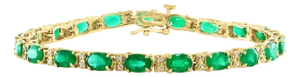 9 Ct Natural Brazilian Emerald and Diamond Tennis Bracelet 14 Karat Yellow Gold