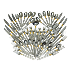 1990s Pfaltzgraff Golden Crossroads Stainless Steel Flatware - 61 Piece Set