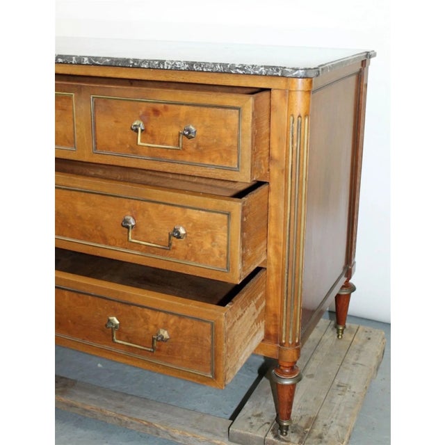 Wood Antique French Louis XVI Walnut & Marble Commode For Sale - Image 7 of 9