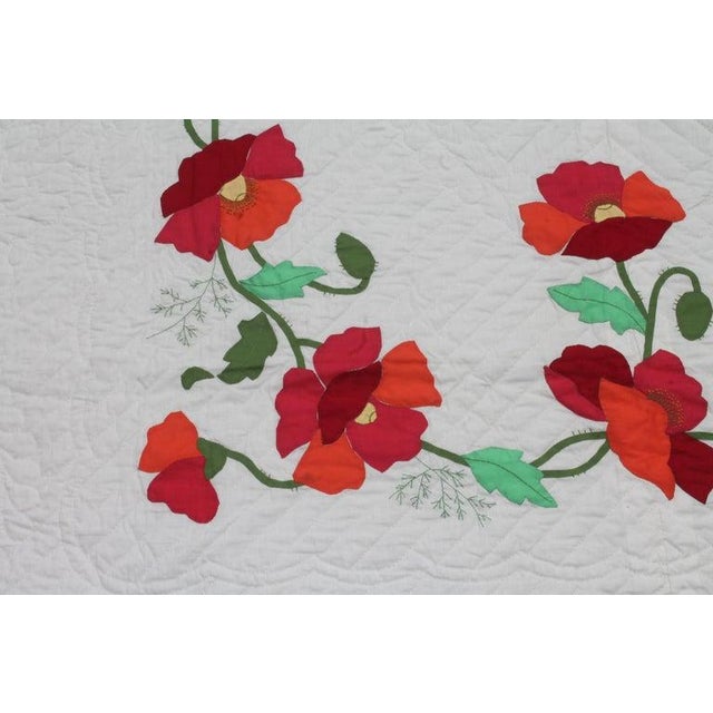 Folk Art Applique Rose Quilt Signed and Dated 1989 For Sale - Image 3 of 7