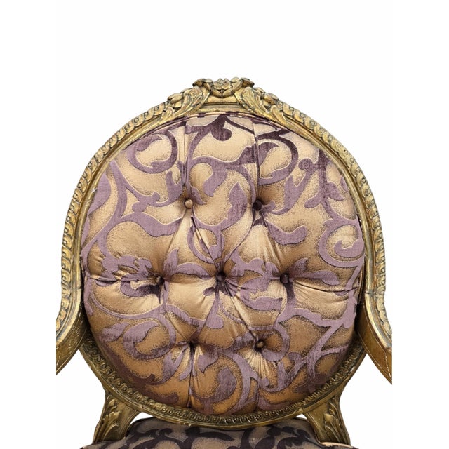 Antique French Louis XV Style Ornate Carved Giltwood Fauteuil Armchairs Newly Reupholstered - Pair For Sale In Chicago - Image 6 of 12
