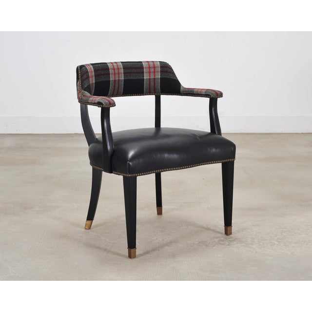 Campaign Ralph Lauren Hither Hills Studio Dining Arm Chair Tartan Leather For Sale - Image 3 of 18