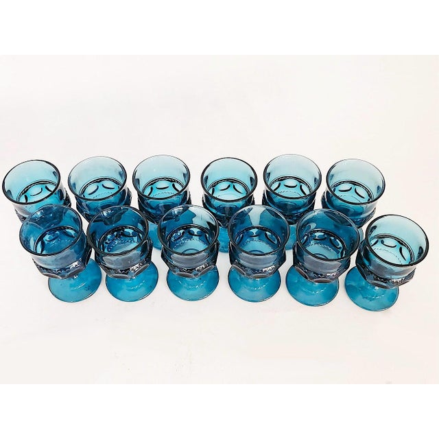 1960s Indiana Glass King's Crown Wine Goblets in Riviera Blue, Set of 12 For Sale - Image 9 of 10