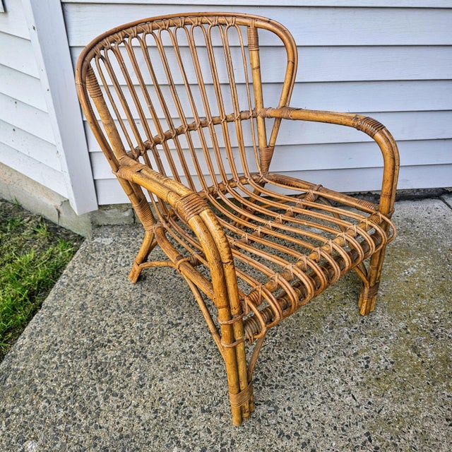 Mid-Century Modern 1960s Pair Tito Agnoli Style Wingback Bamboo Chairs For Sale - Image 3 of 11