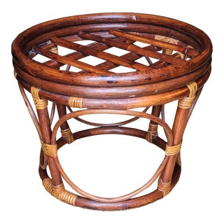 Vintage Bamboo Tiki Ottoman Footstool For Sale