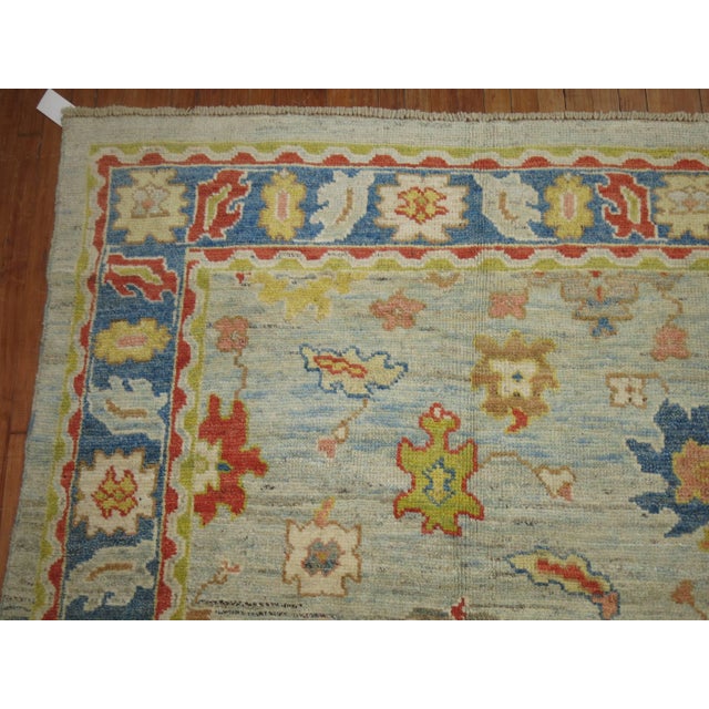 Traditional Vintage Inspired Square Size Ivory Turkish Oushak For Sale - Image 3 of 18