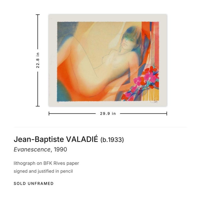 Figurative 1990 Jean-Baptiste Valadié Evanescence Signed Lithograph For Sale - Image 3 of 3