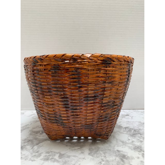Vintage earthy burnished tobacco brown wood basket. For storage, decor, wastebasket or plant container. Love this for...