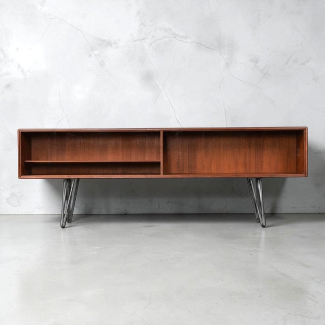 Ib Kofod-Larsen 1950s Danish Modern Teak Display Console by Ib Kofod-Larsen Finished Back For Sale - Image 4 of 13