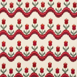 Sample - Schumacher Tulip Flamestitch Embroidery Fabric in Vermilion For Sale