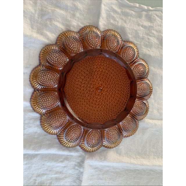 Gold Vintage Indiana Glass Iridescent Gold Carnival Deviled Egg Platter or Relish Plate For Sale - Image 8 of 12