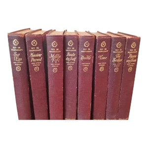 1914 Guy De Maupassant Stories Red Leather Gold Gilt Book Set 9