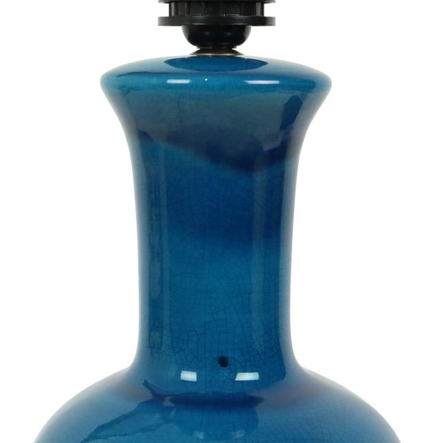 Large Italian Round Blue Ceramic Lamp, 1970s For Sale - Image 9 of 14