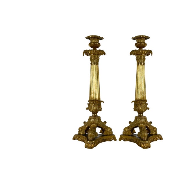 Early 19th Century Bronze Candleholders, Set of 2 For Sale