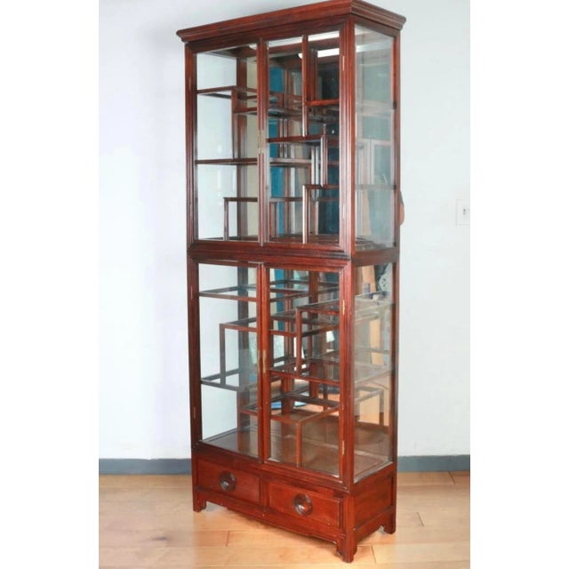 1980s Oriental Tall Mahogany Display Cabinet For Sale In Los Angeles - Image 6 of 10