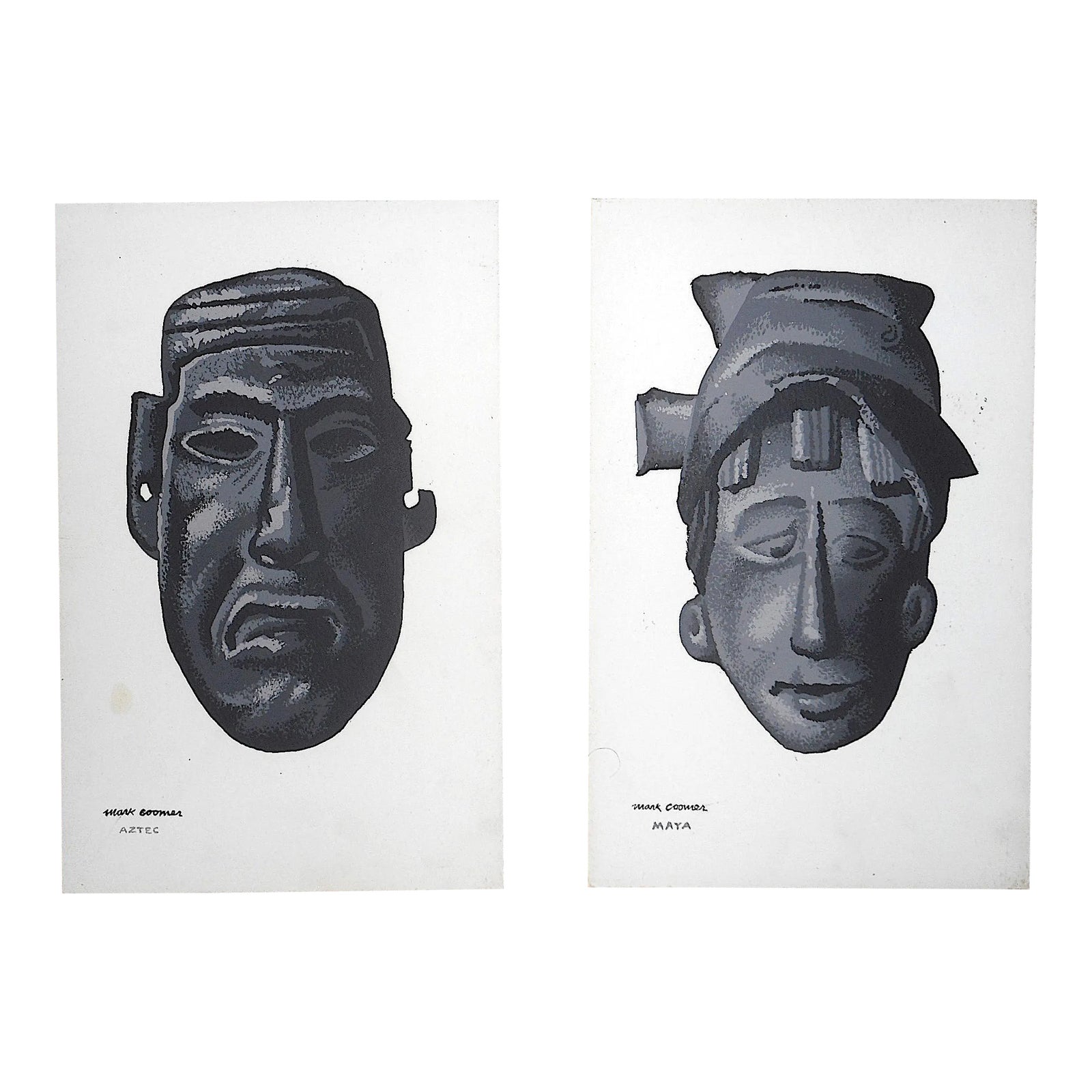 Vintage . Serigraphs-Listed American Artist-Mayan/Incan-Masks-A Pair ...