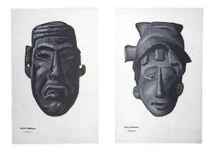 Vintage . Serigraphs-Listed American Artist-Mayan/Incan-Masks-A Pair