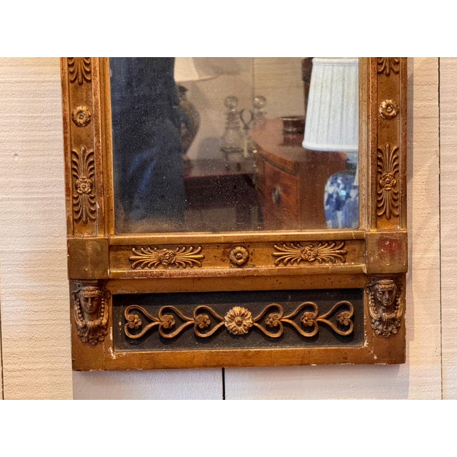 Early 19th Century French Empire Giltwood and Black Painted Pier Mirror For Sale - Image 5 of 8