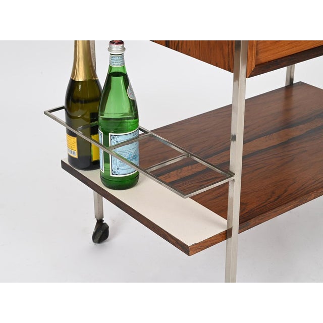 Serving Bar Cart with Drawers in Rosewood and Chrome by George Coslin, Italy, 1950s For Sale - Image 14 of 15