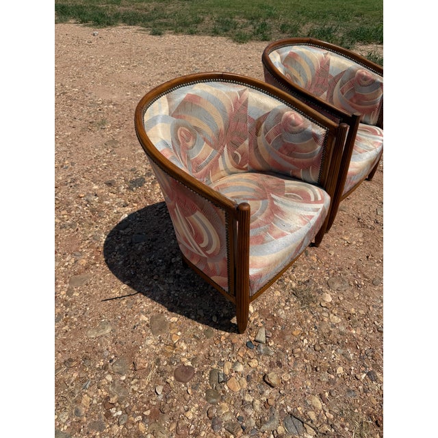 Wood 1940s French Art Deco Barrel Back Club Chairs - A Pair For Sale - Image 7 of 12