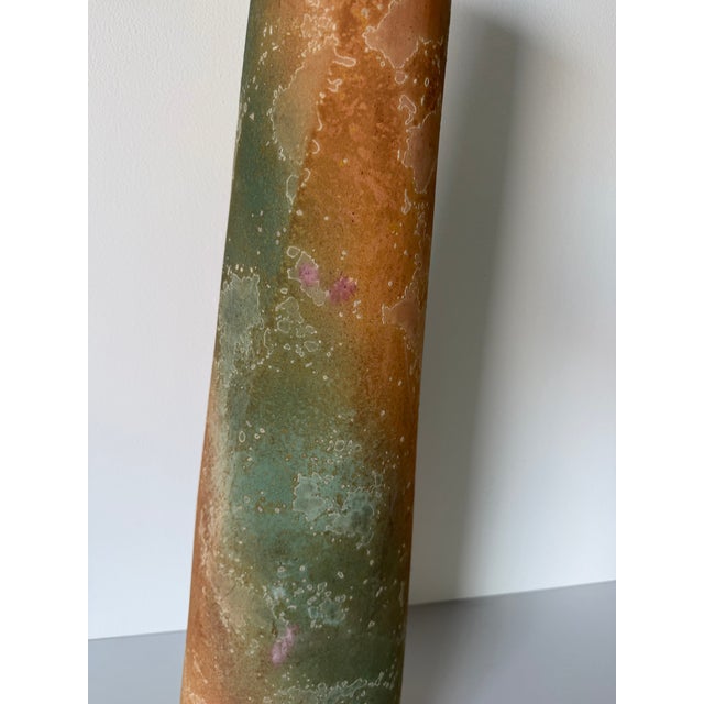 Turquoise 1980s Vintage Tony Evans Raku Studio Pottery Tall Vase For Sale - Image 8 of 12