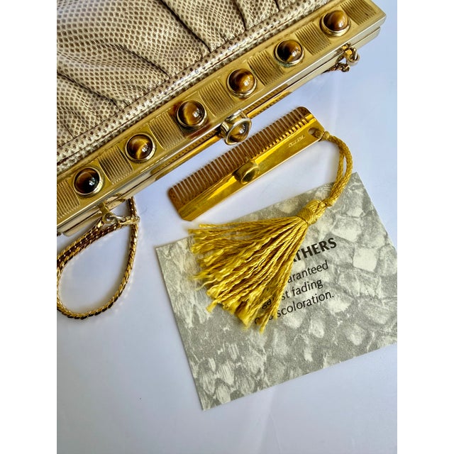 90s Judith Leiber Karung Tiger Eye Gemstone Karung SnakeSkin Day Evening Handbag Gemstones Vintage Shoulder For Sale - Image 11 of 11
