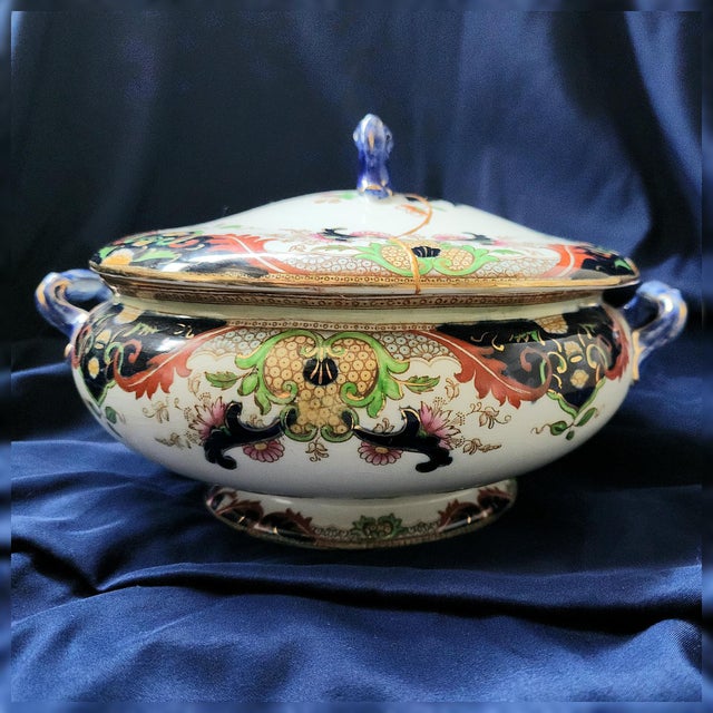 Early 20th Century Royal Doulton Tureen, Matsumai Pattern, Kintsugi Style Repair For Sale - Image 11 of 11