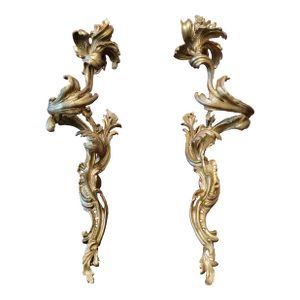 Antique French Louis XV Style Bronze Pair Sconces Ormolu Gilt - a Pair