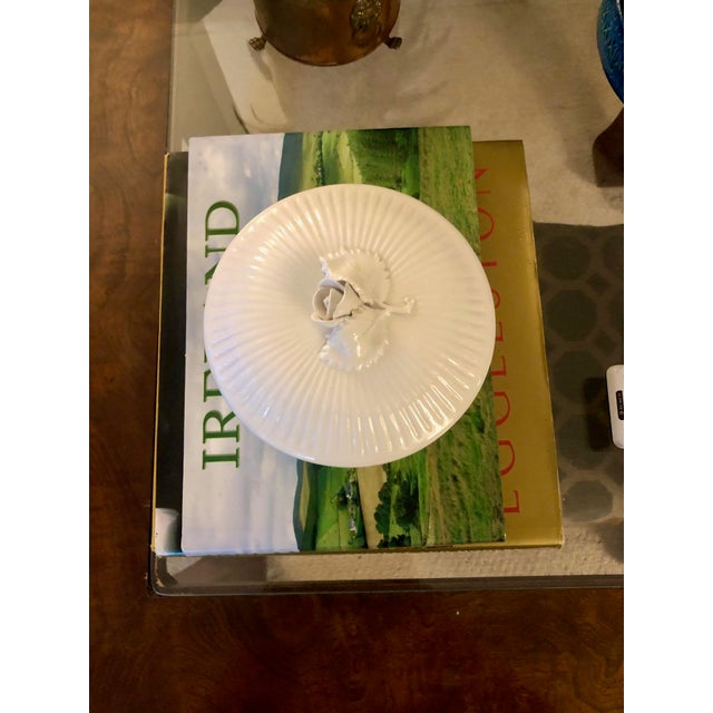 Portugal Blanc De Chine Ribbed Decorative Covered Bowl With Rose For Sale - Image 9 of 11