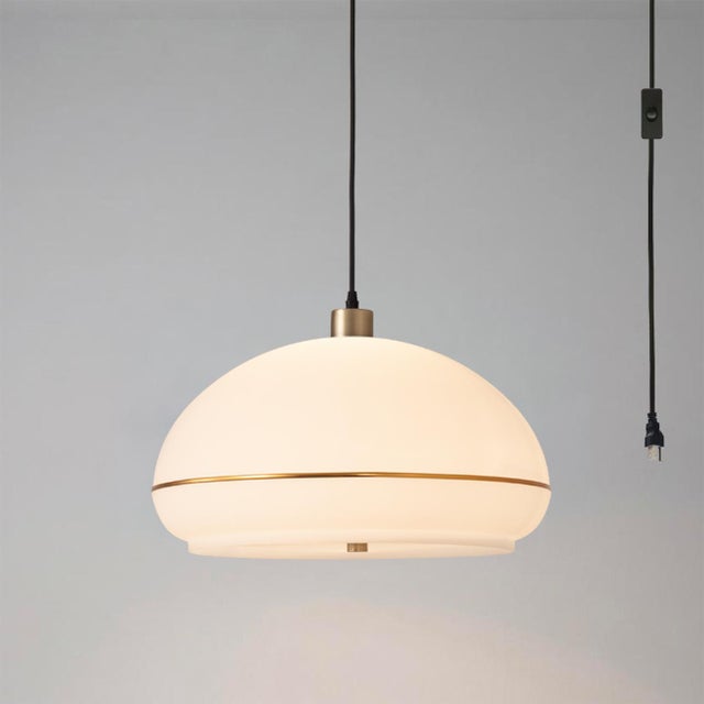 Mid-Century Modern Morelli Brass Pendant Light Swag Kit by Nova of California - White Lucite Shade, Weathered Brass Steel, Living Room Lamp For Sale - Image 3 of 5