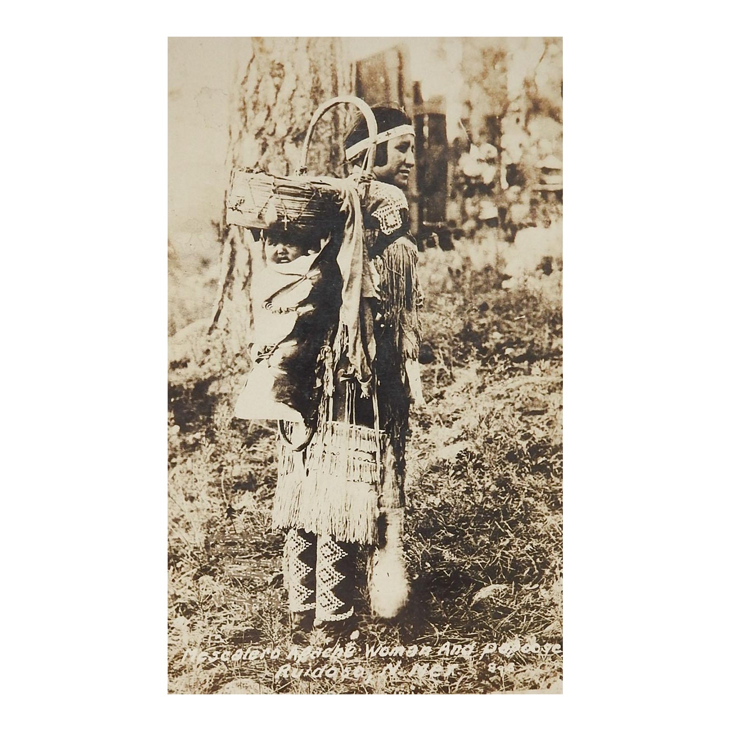 Vintage Native American Mescalero Apache Woman Papoose Photograph Post