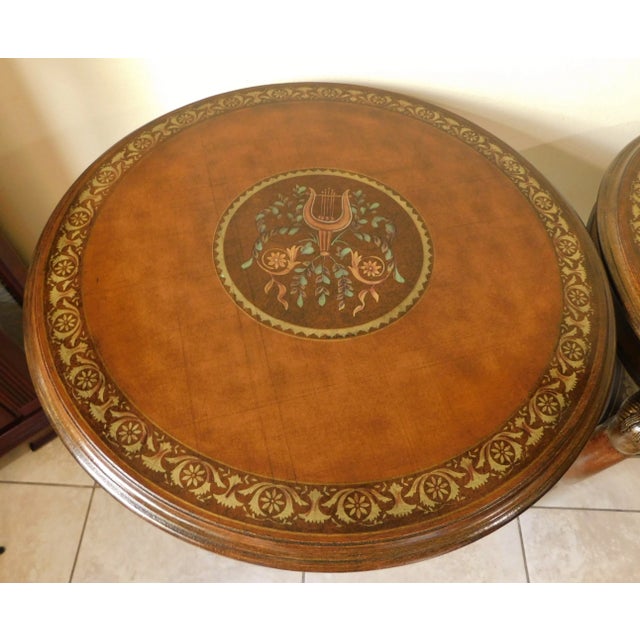 Early 21st Century Pair Large Decorative Figural Ram's Head Round Wood Floral Accent Side/End Tables For Sale - Image 5 of 12