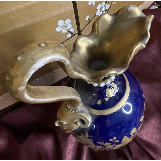 Royal Crown Derby Porcelain Antique 19th Century Derby Bloor Porcelain Ewer With Hand-Painted Floral Details For Sale - Image 4 of 13